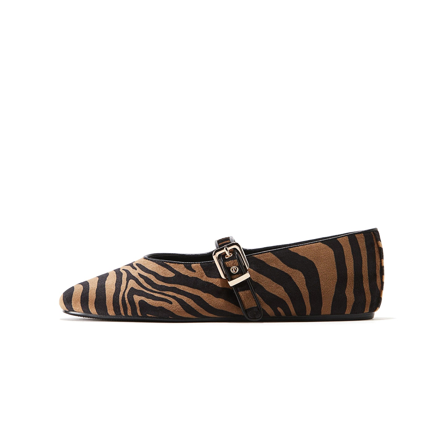 Beige Zebra Pony Hair Square-Toe Bridge Strap Ballet Flats