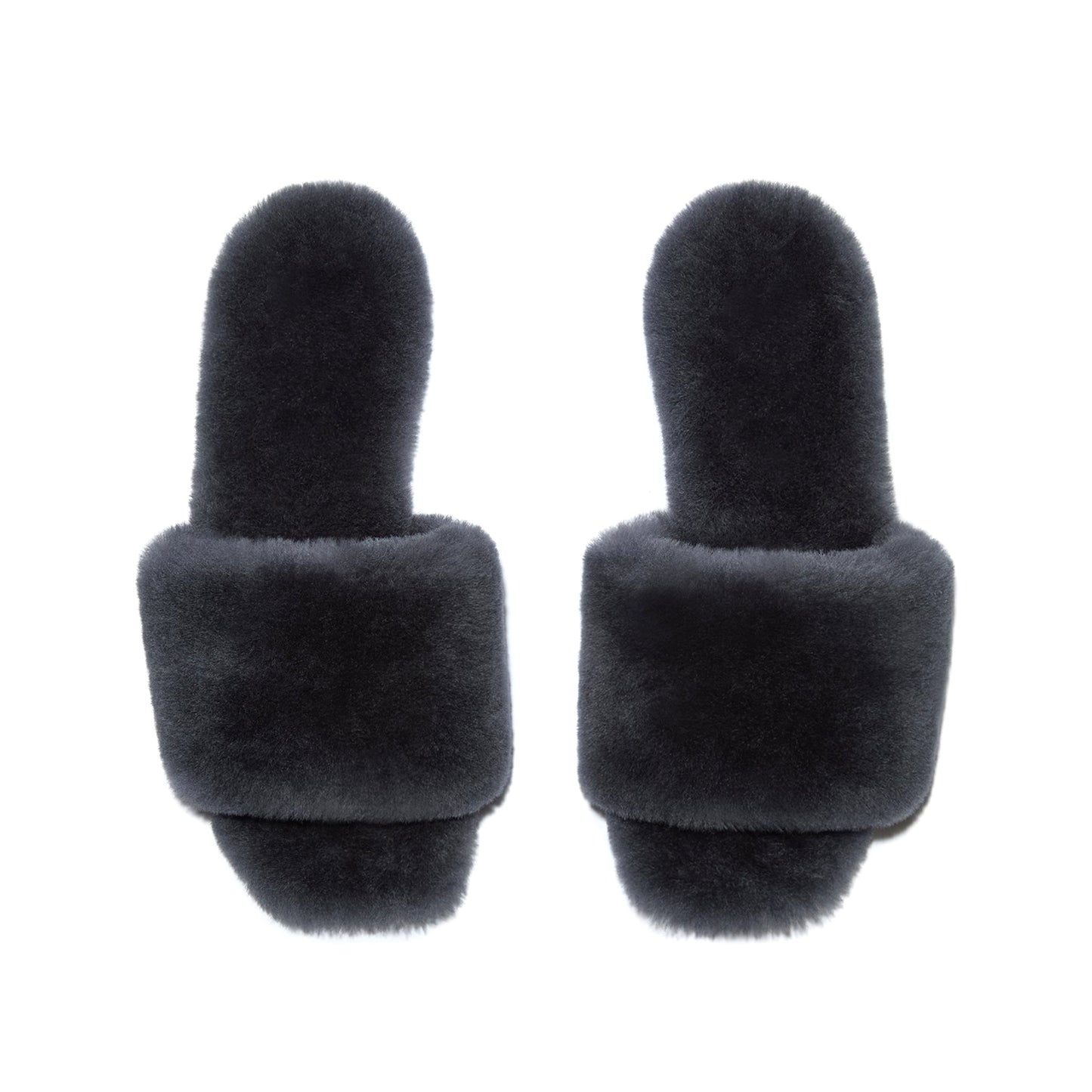 Charcoal Plush Square-Toe Slip-On Slippers Flats