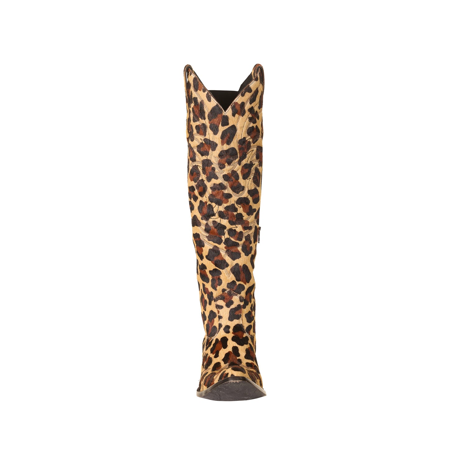 Leopard Pattern Almond-Toe Embroidery Half-Zip Knee High Cowgirl Boots