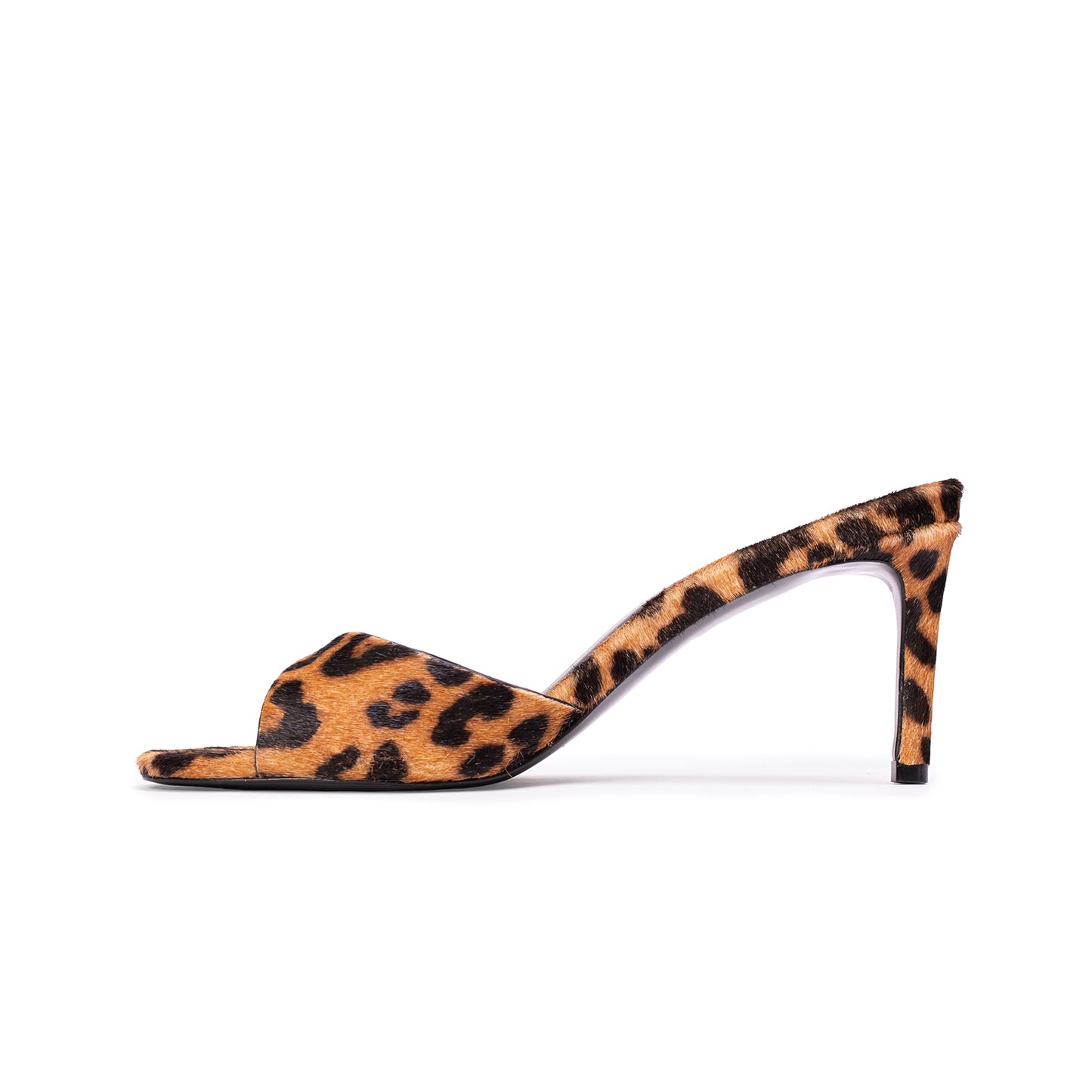 Leopard Pony Hair Round-Toe Backless High Heels