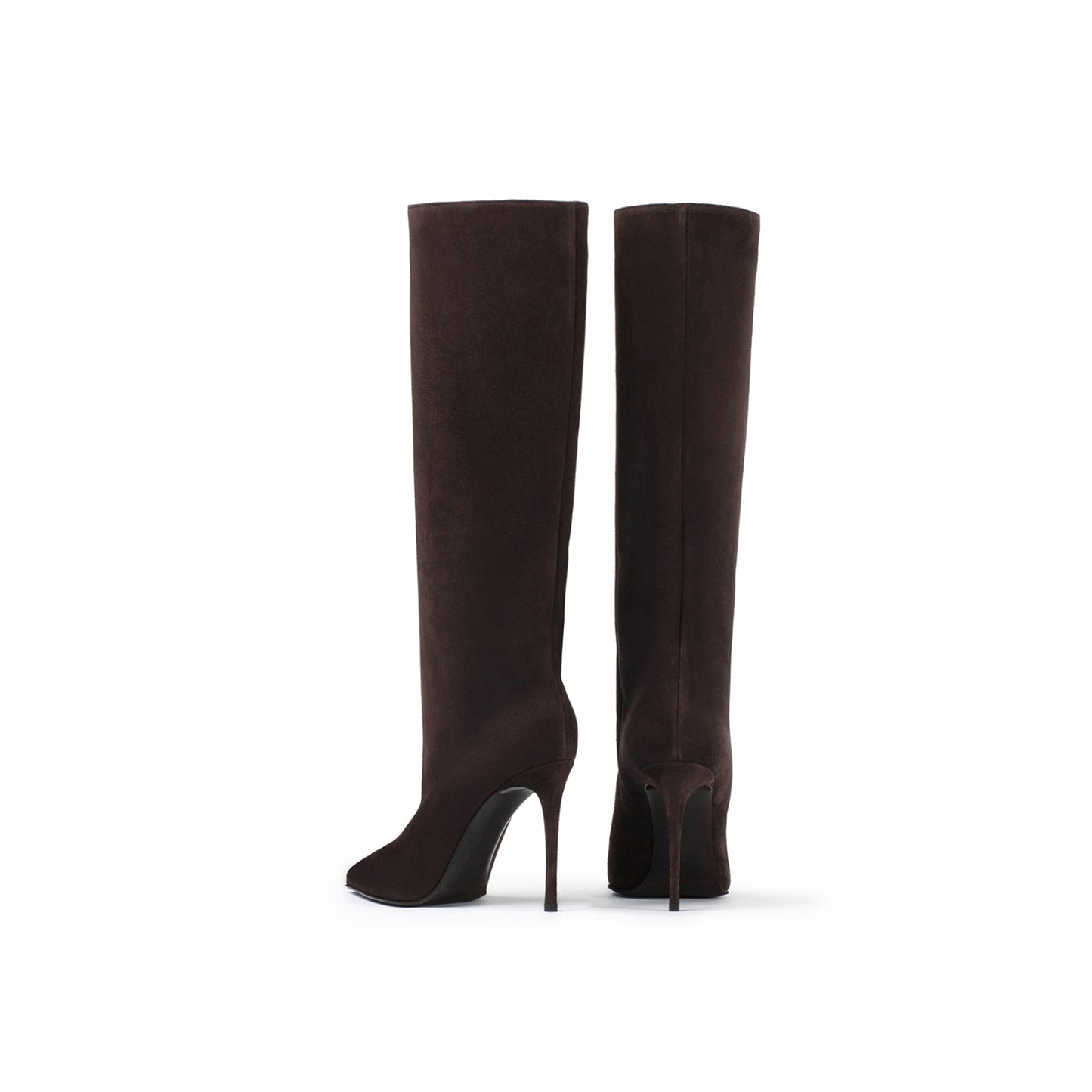 Brown Faux Suede Pointed-Toe Simple Wide Calf Knee High Tall Stiletto Boots