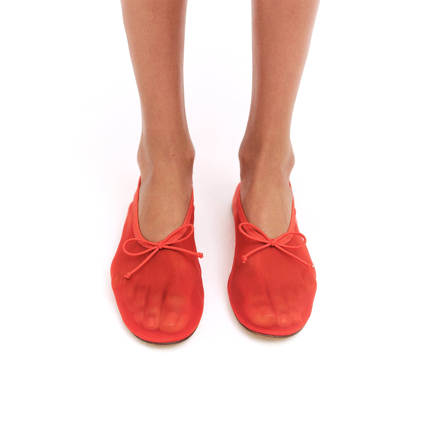Red Mesh Round-Toe Classic Front Bow Ballet Flats