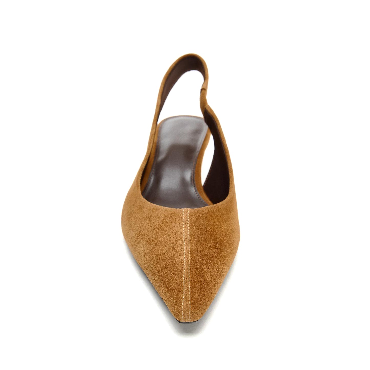 Brown Faux Suede Pointed-Toe Back Strap Classic Kitten Heels