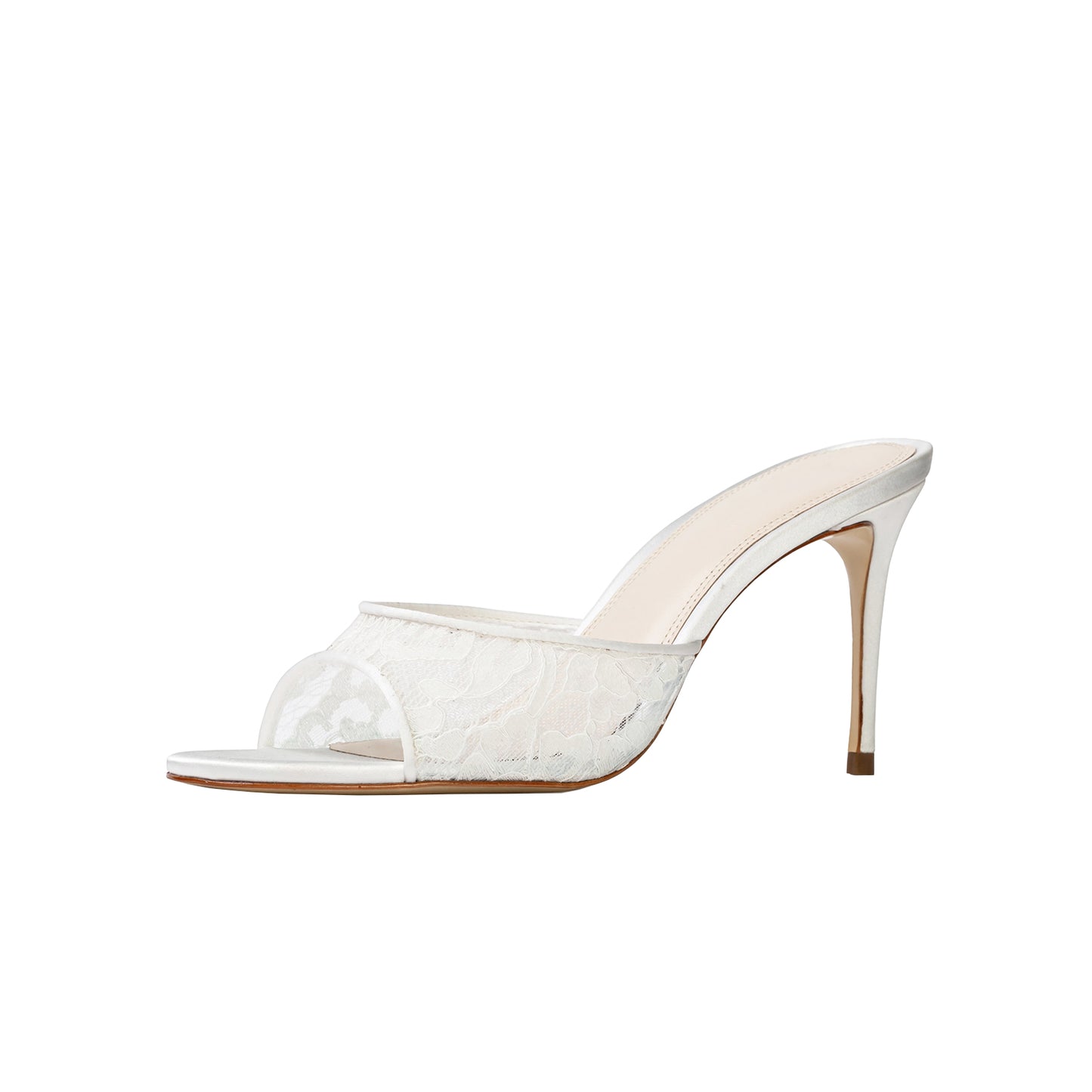 White Lace And Satin Snip-Toe Classic Backless High Heels