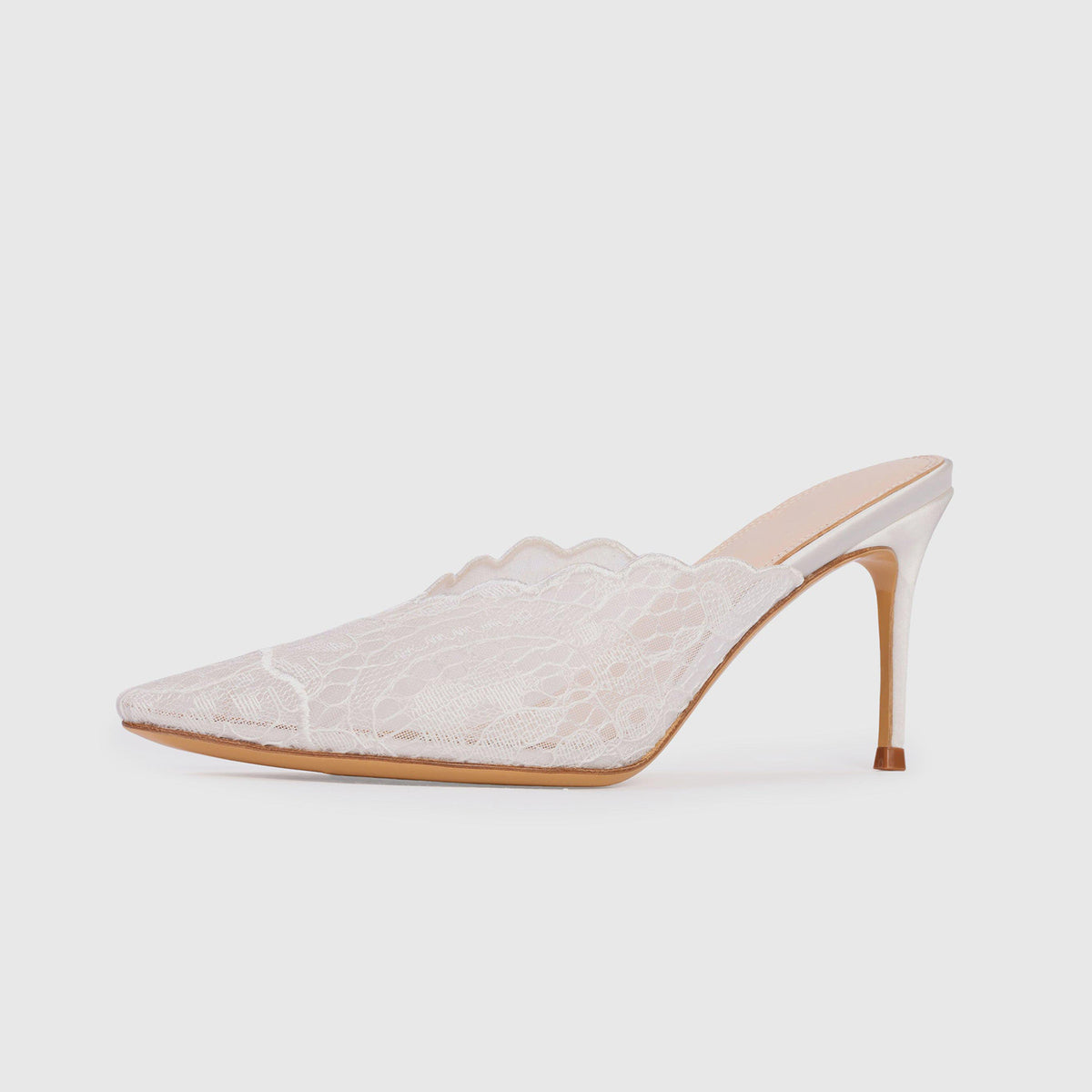 White Lace Mesh Pointed-Toe Backless Simple High Heels