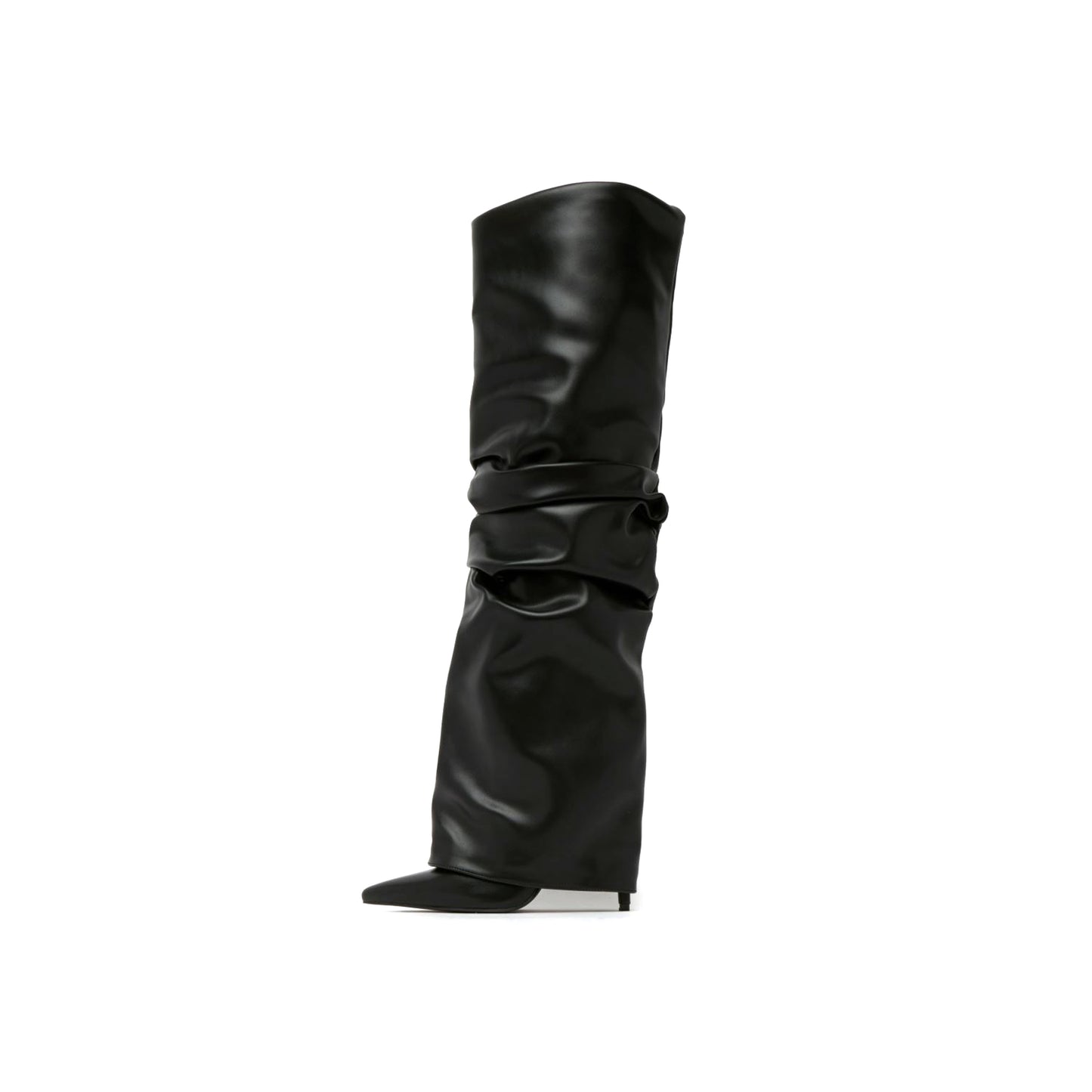 Black Pointed-Toe Ruched Over-The-Knee Stiletto Boots