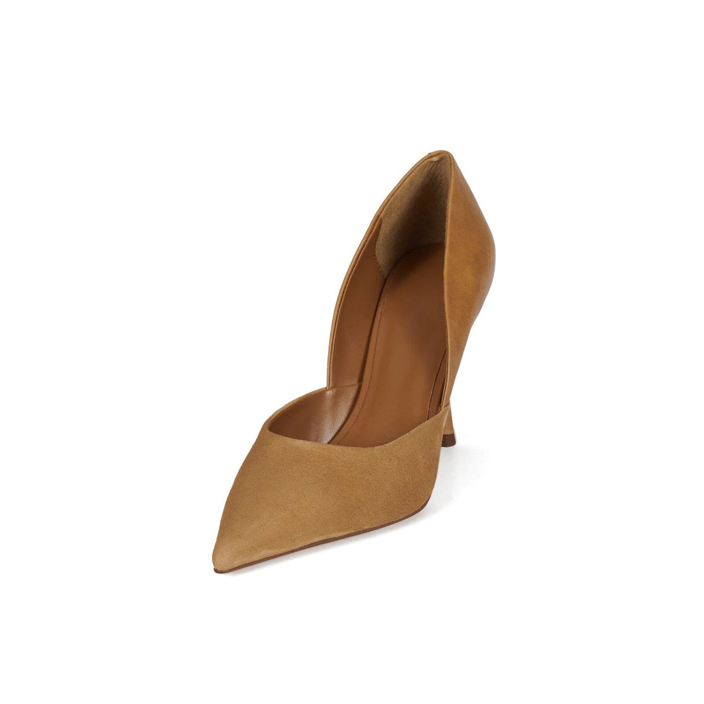 Camel Contrast Double Textures Pointed-Toe Backless High Heels
