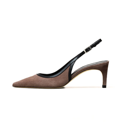 Taupe Faux Suede Pointed-Toe Slingback Kitten Heels