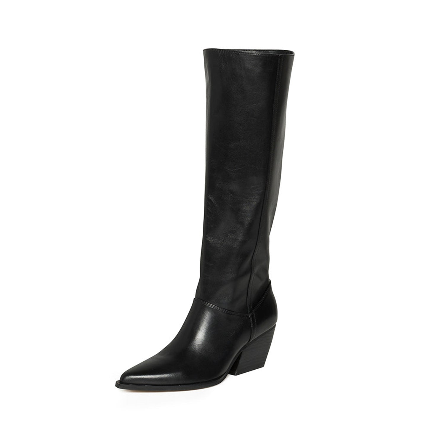 Black Pointed-Toe Half-Zip Sleek Knee High Cowgirl Boots