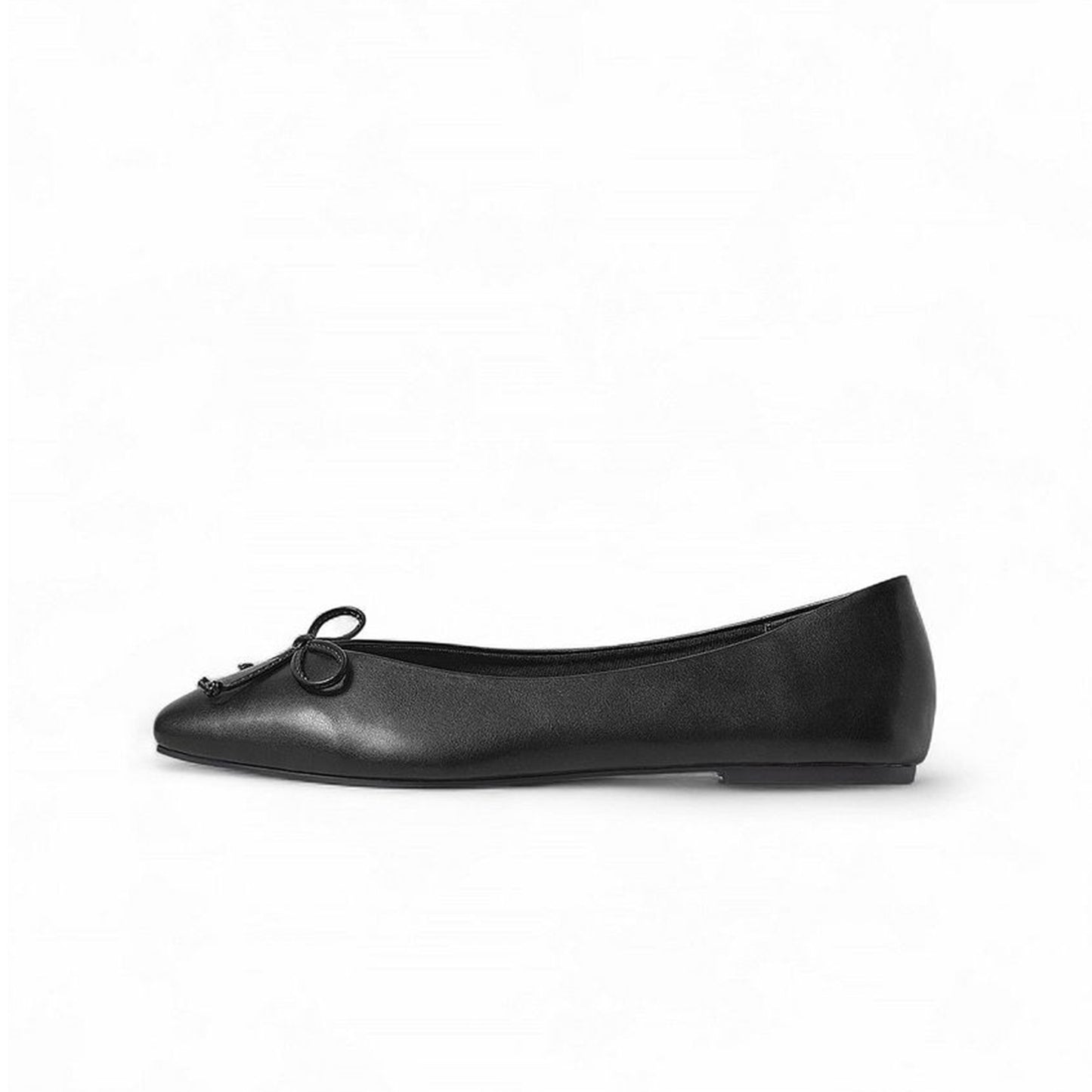 Black Square-Toe Classic Front Bow Detail Ballet Flats