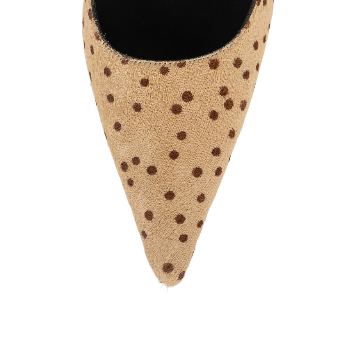 Tan And Brown Spots Pony Hair Vegan Leather Pointed-Toe Slingback High Heels