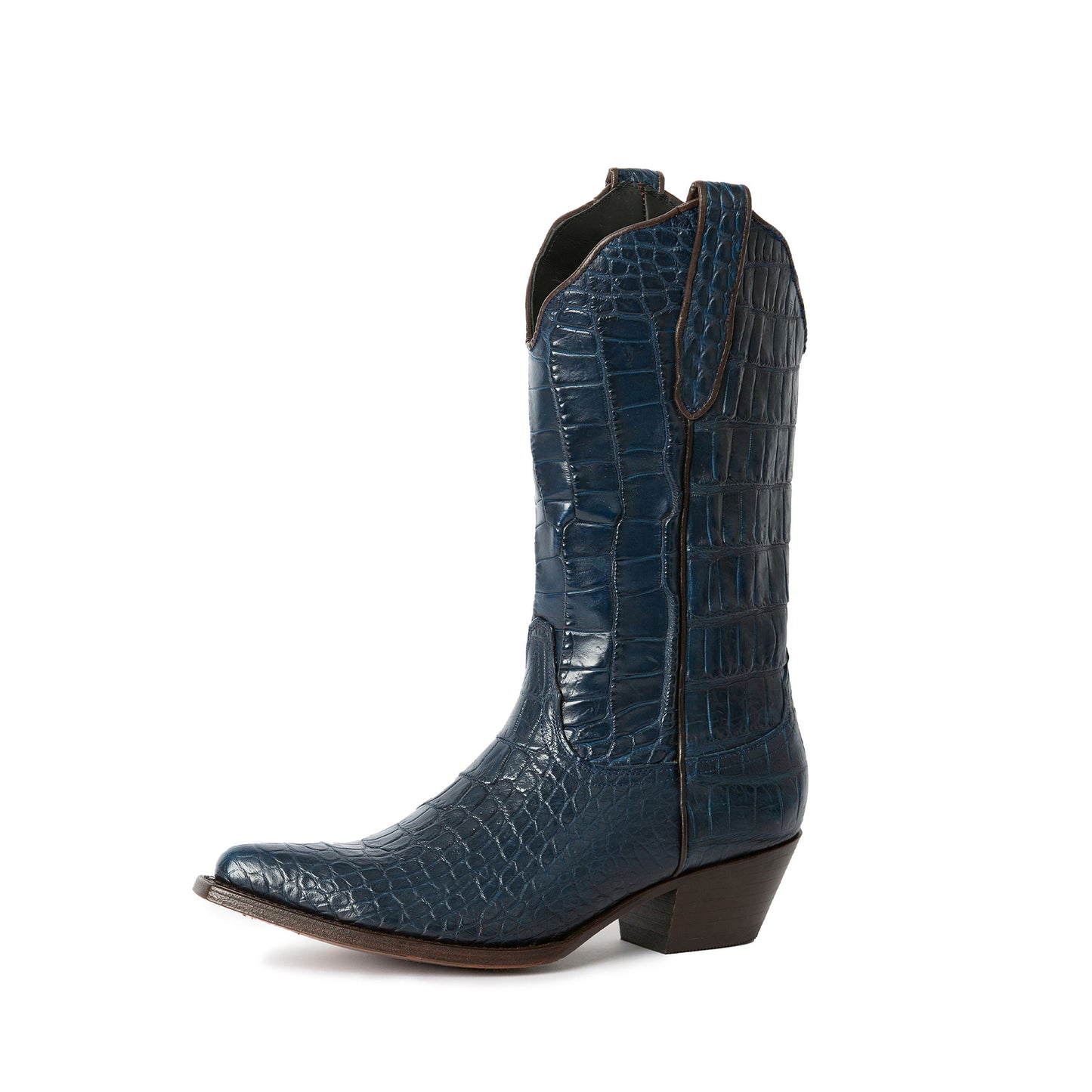 Navy Crocodile Print Snip-Toe Simple Mid Calf Cowgirl Boots