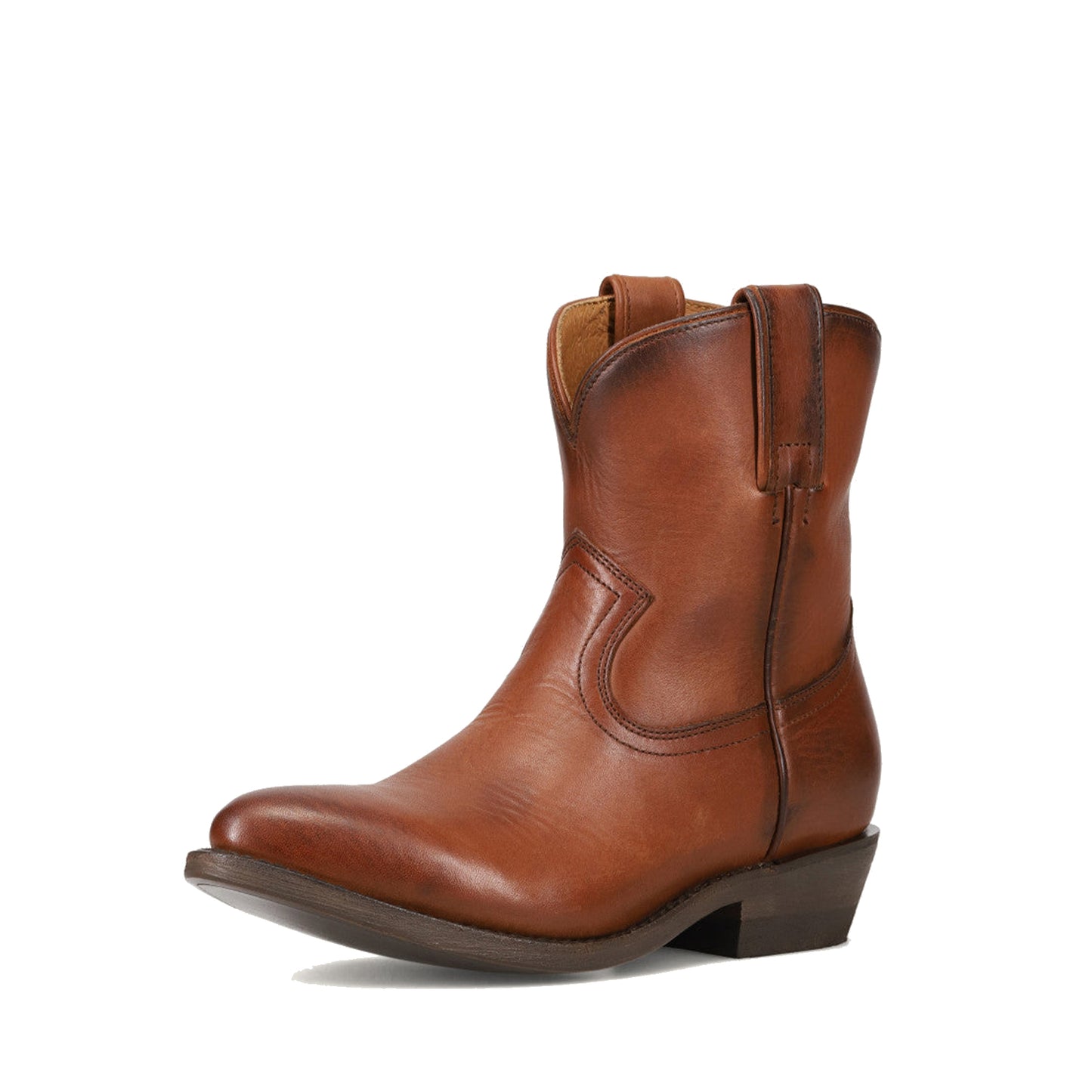 Cognac Round-Toe Simple Slip-On Ankle Cowgirl Boots