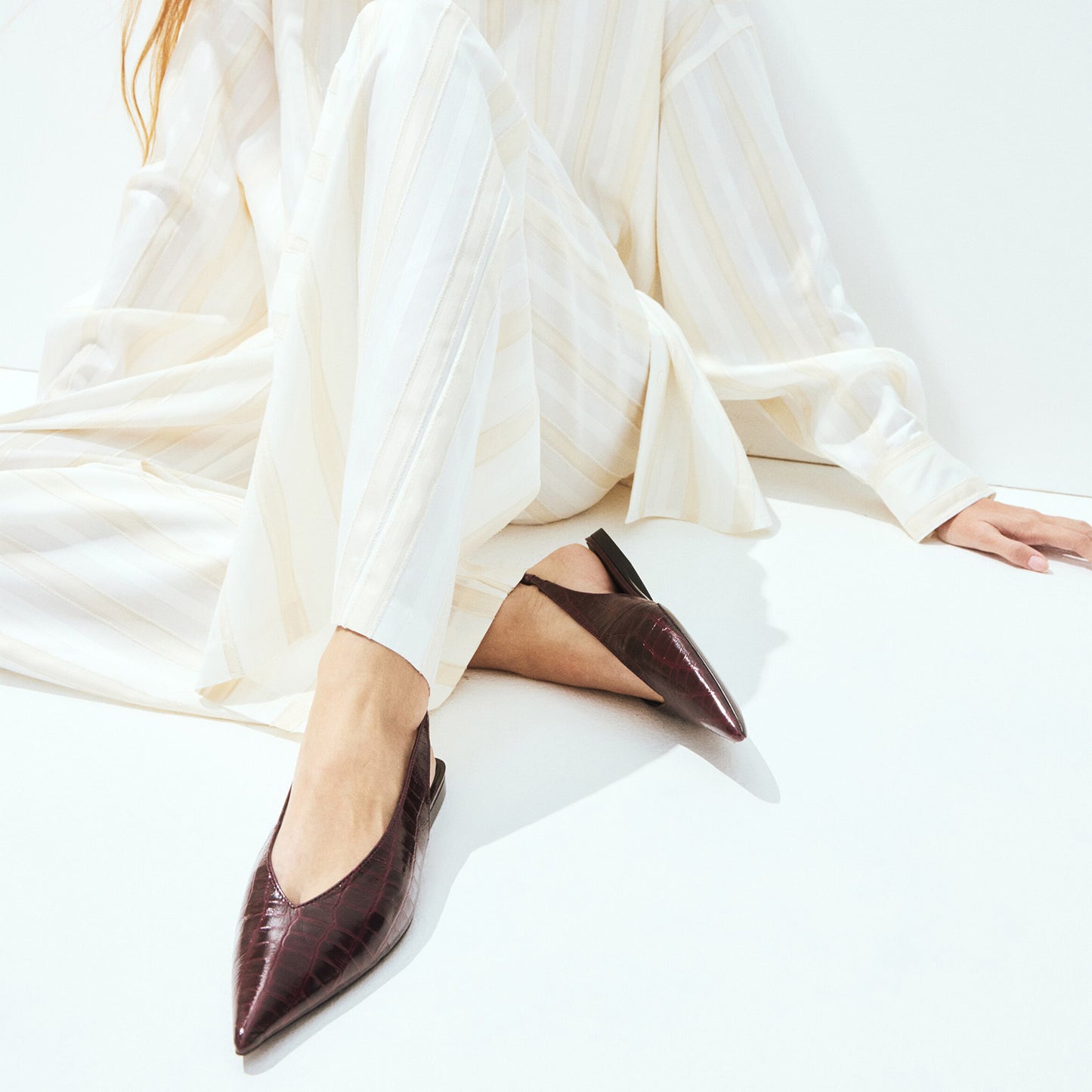 Burgundy Stone Print Pointed-Toe Slingback Flats