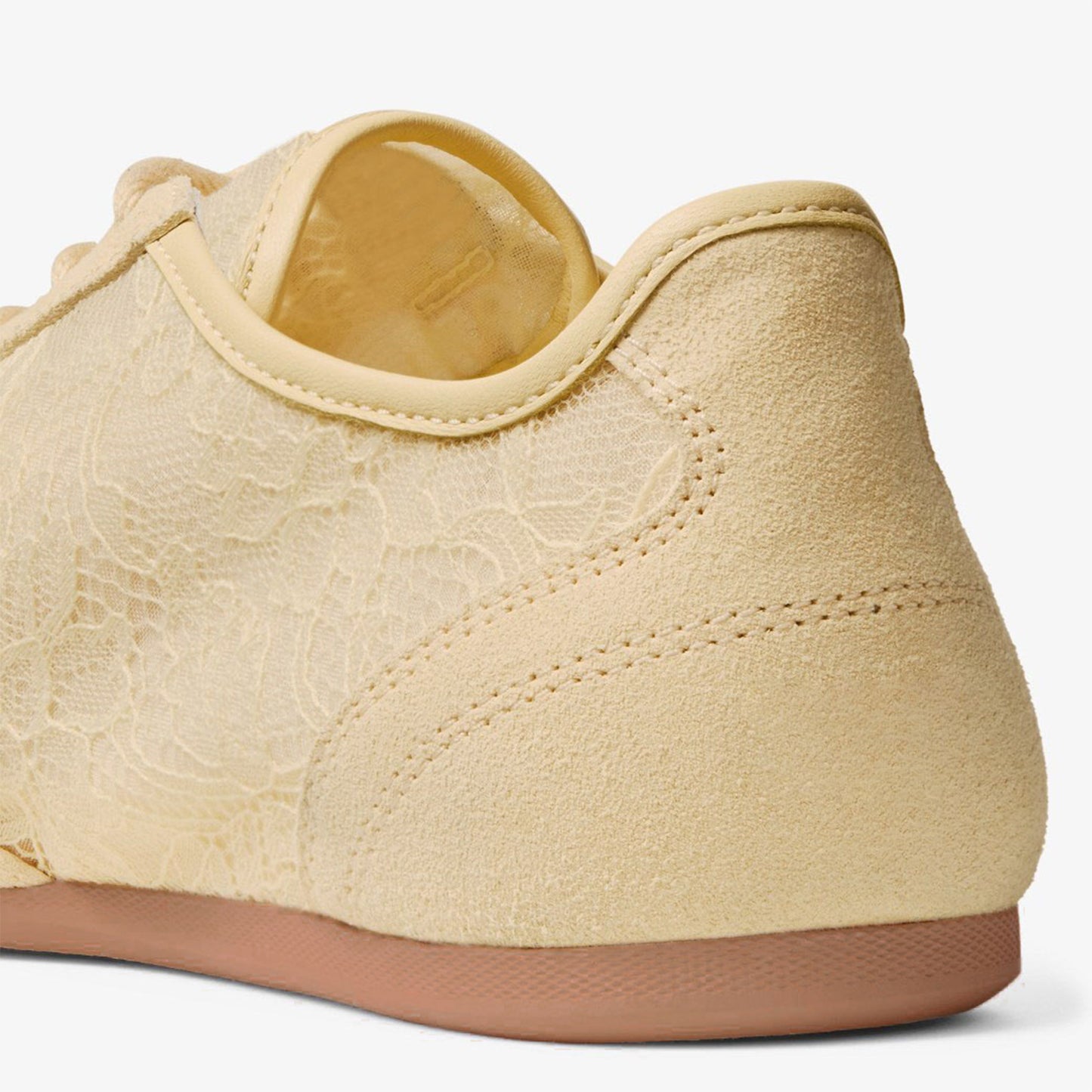 Yellow Faux Suede And Lace Mesh Round-Toe Lace-Up Sneakers Flats
