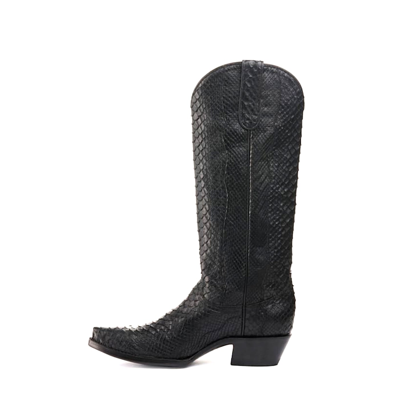 Black Snakeskin Print Snip-Toe Classic Wide Calf Knee High Cowgirl Boots