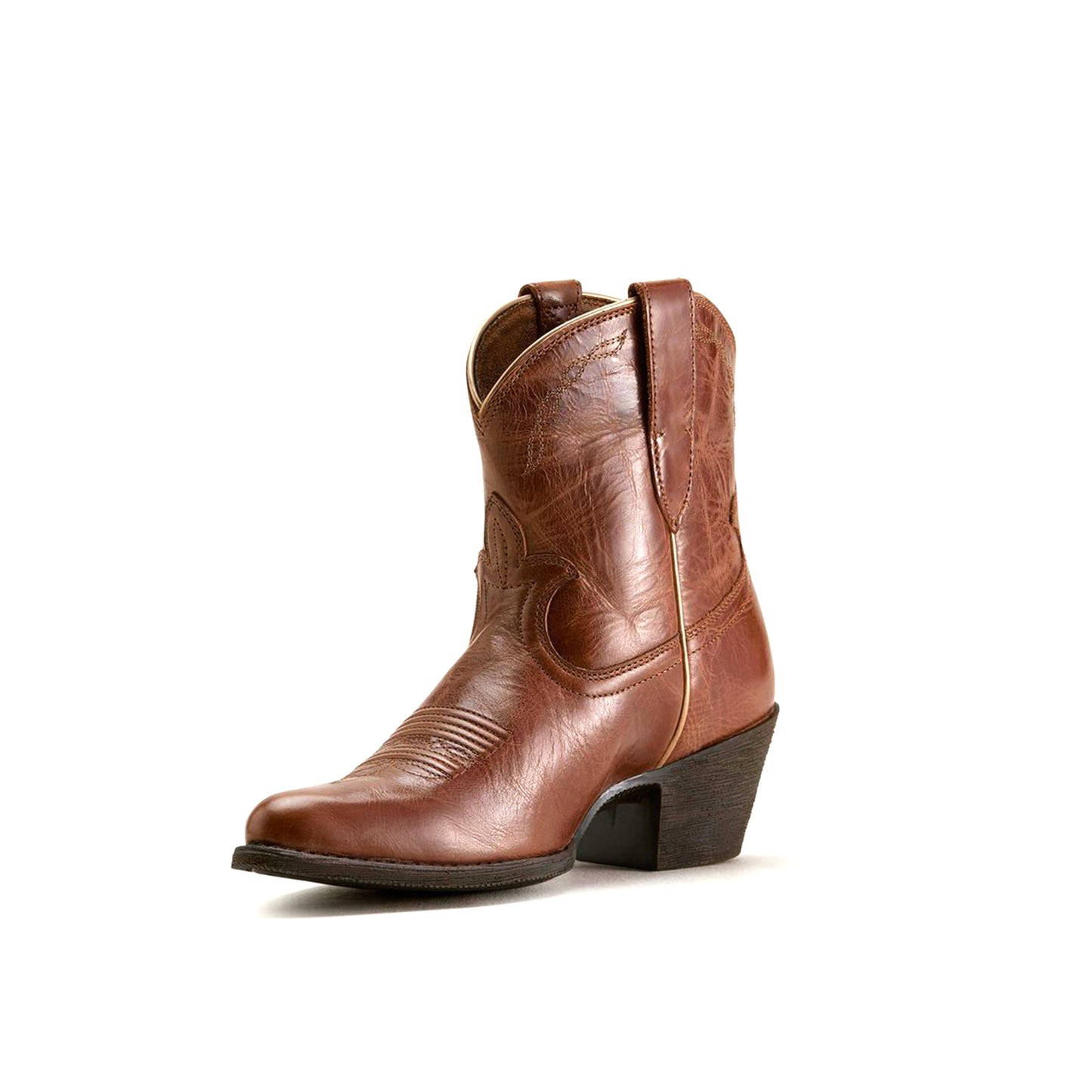 Red Almond-Toe Stitch Ankle Cowgirl Boots