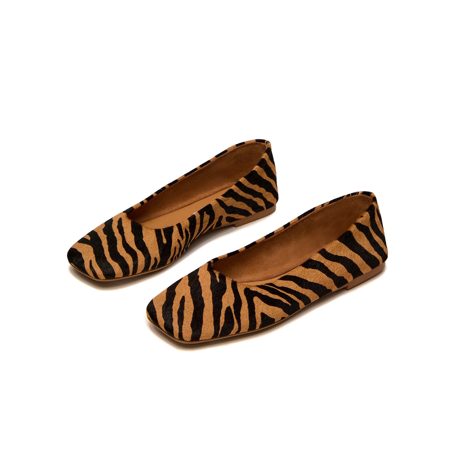 Zebra Print Square-Toe Slip-On Stylish Flats