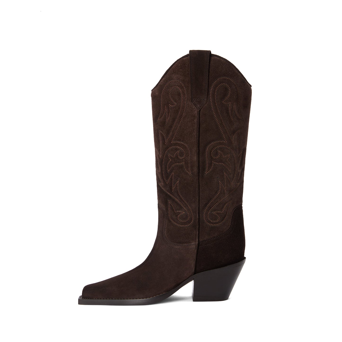 Ebony Faux Suede Pointed-Toe Chic Embroidery Mid Calf Cowgirl Boots