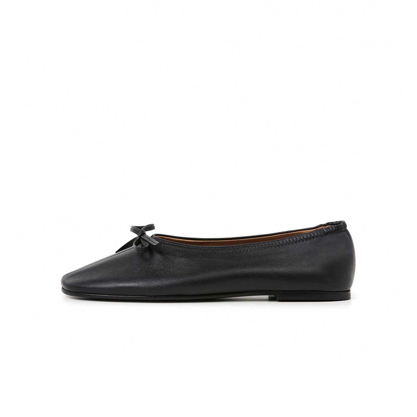 Black Square-Toe Classic Front Bow Slip-On Ballet Flats