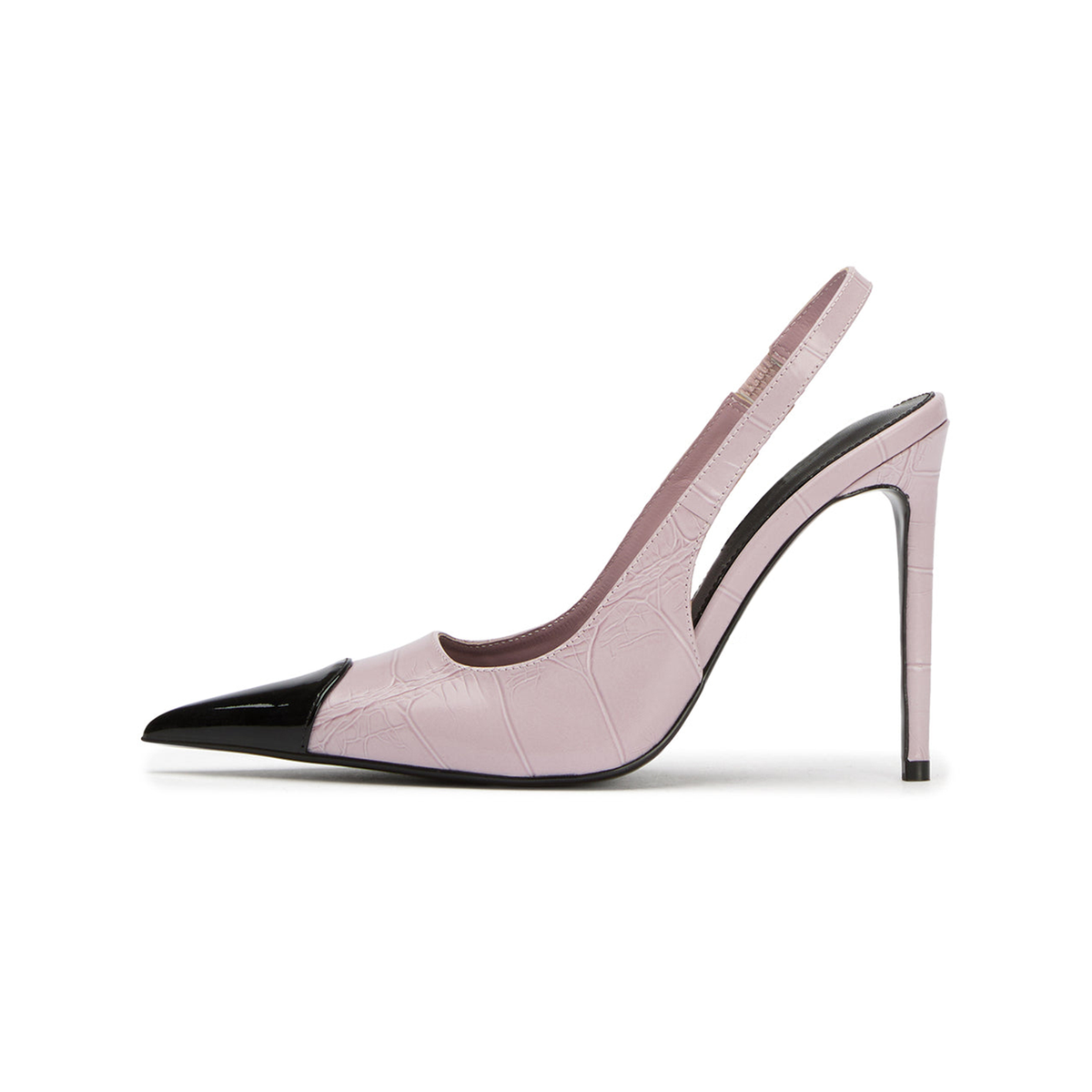 Patent Black And Mint Stone Pattern Pointed-Toe Slingback High Heels