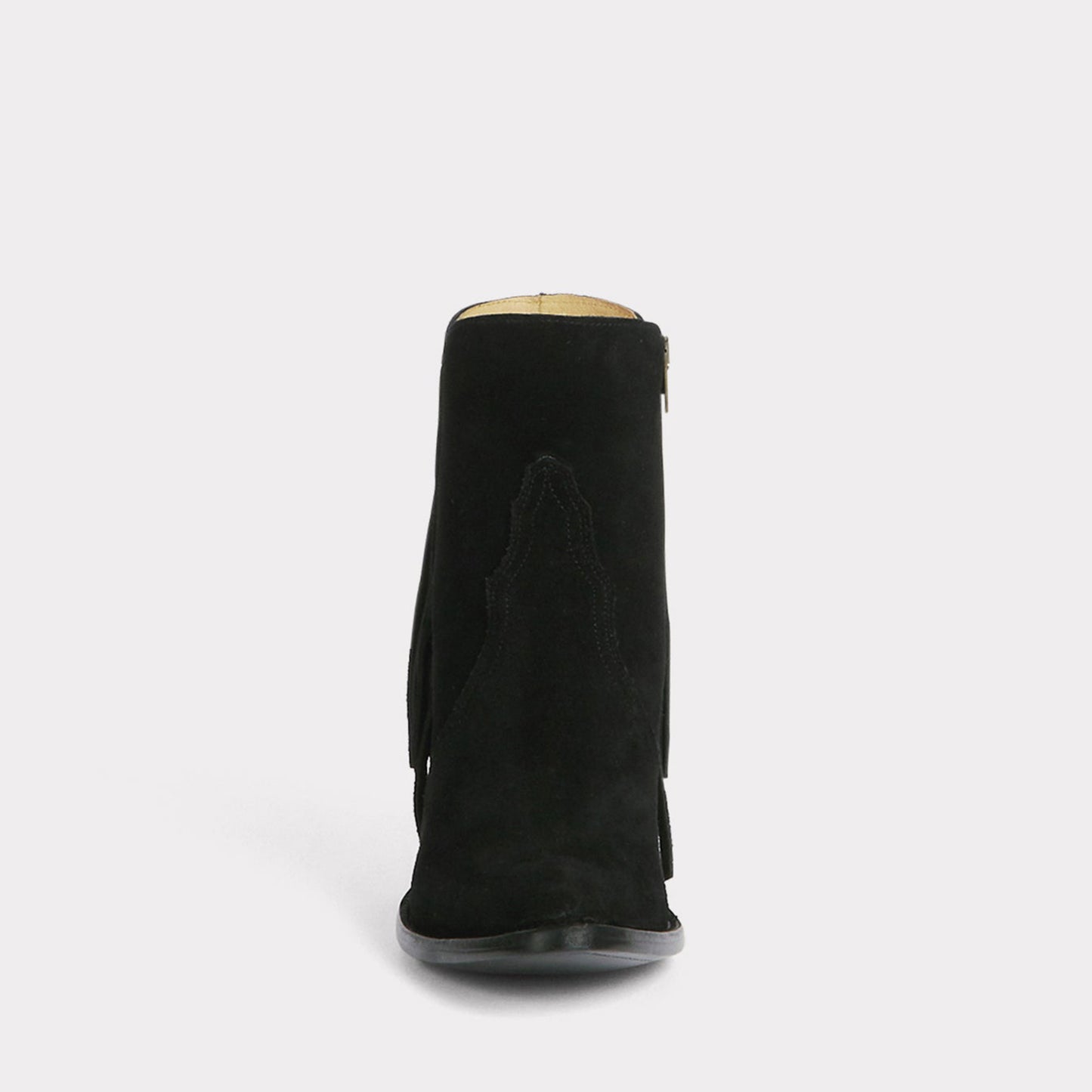 Black Faux Suede Round-Toe Side Fringe Half-Zip Simple Ankle Cowgirl Boots
