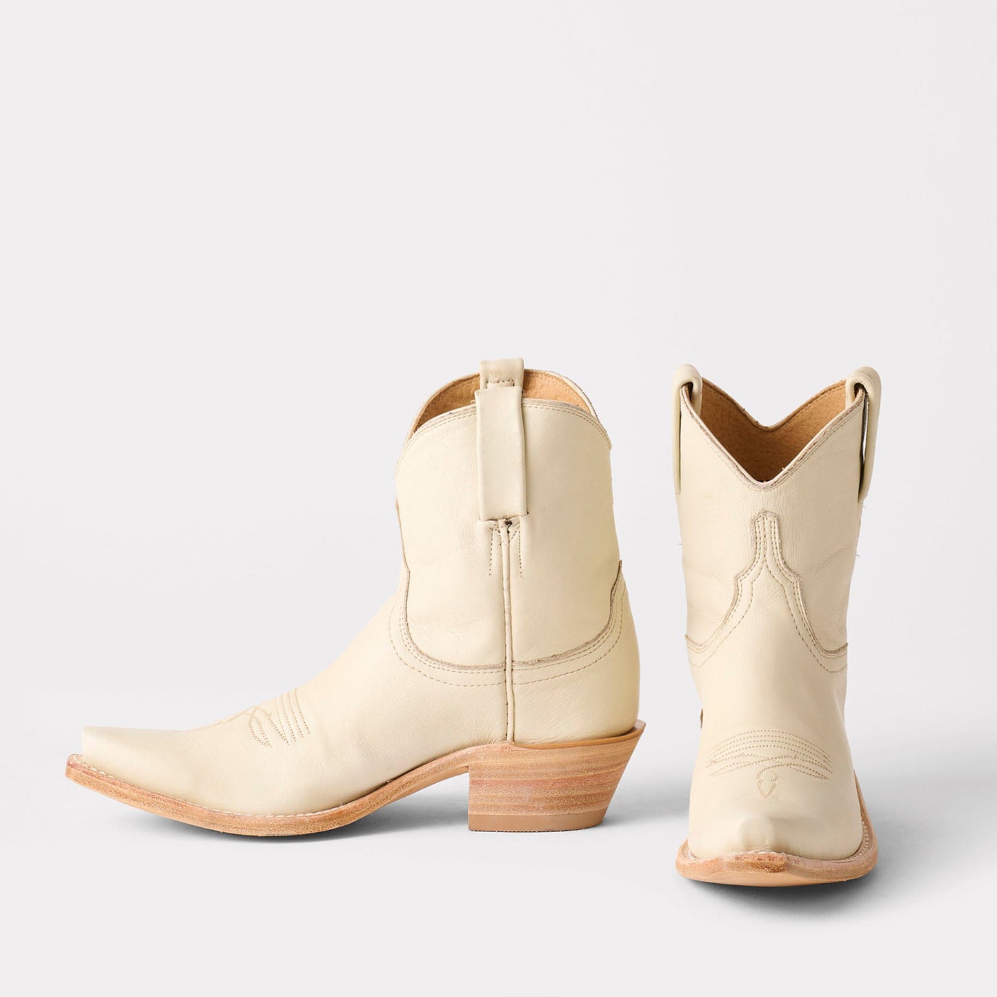 Cream Snip-Toe Western Ankle Simple Cowgirl Boots