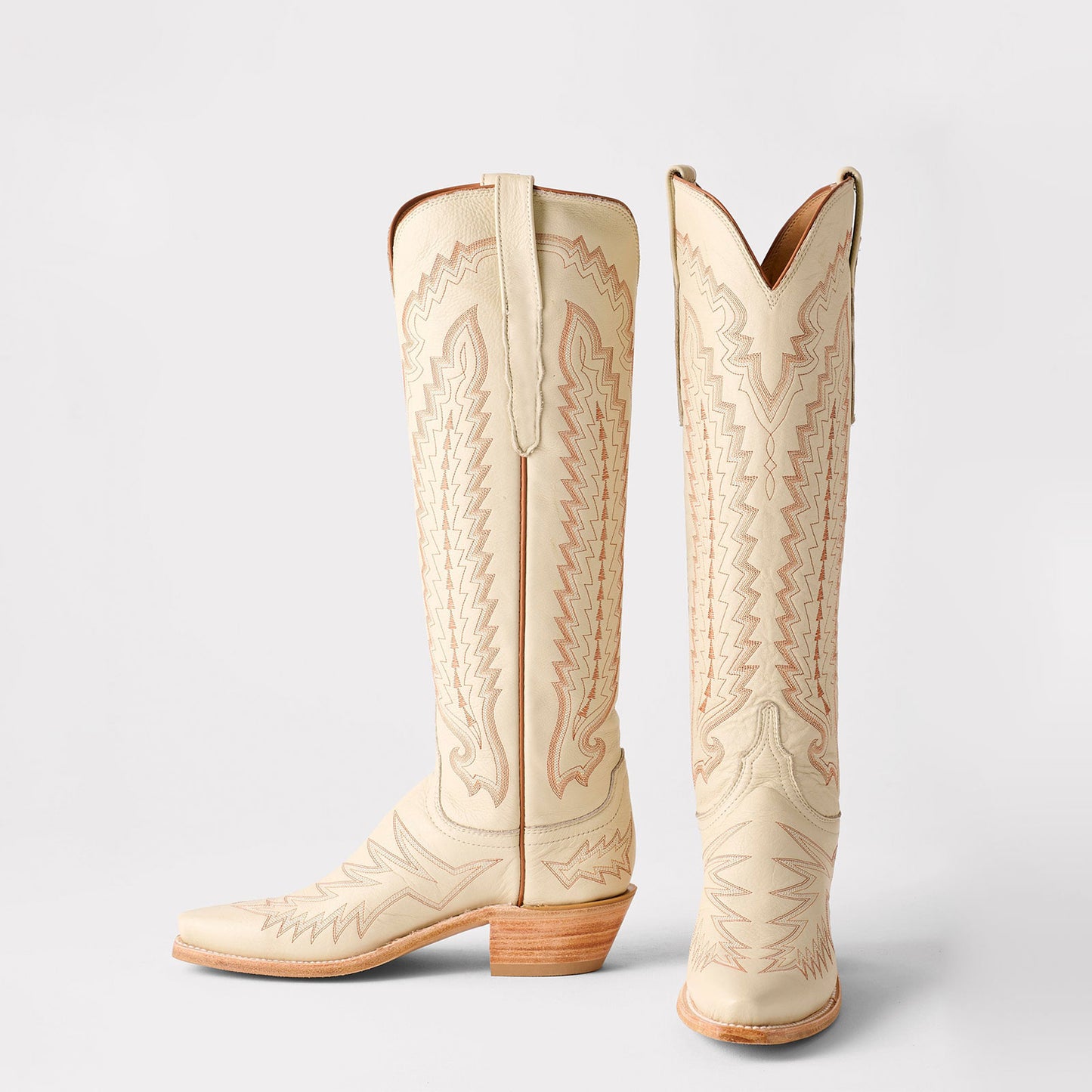 Bone Snip-Toe Western Embroidery Wide Calf Chic Knee High Cowgirl Boots