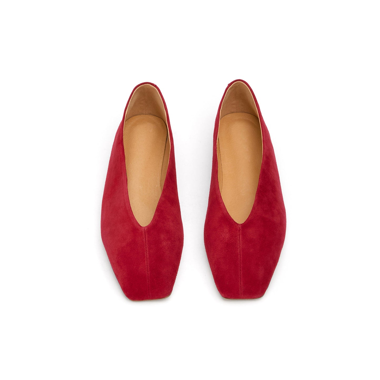 Red Faux Suede Chic Square-Toe Slip-On Flats