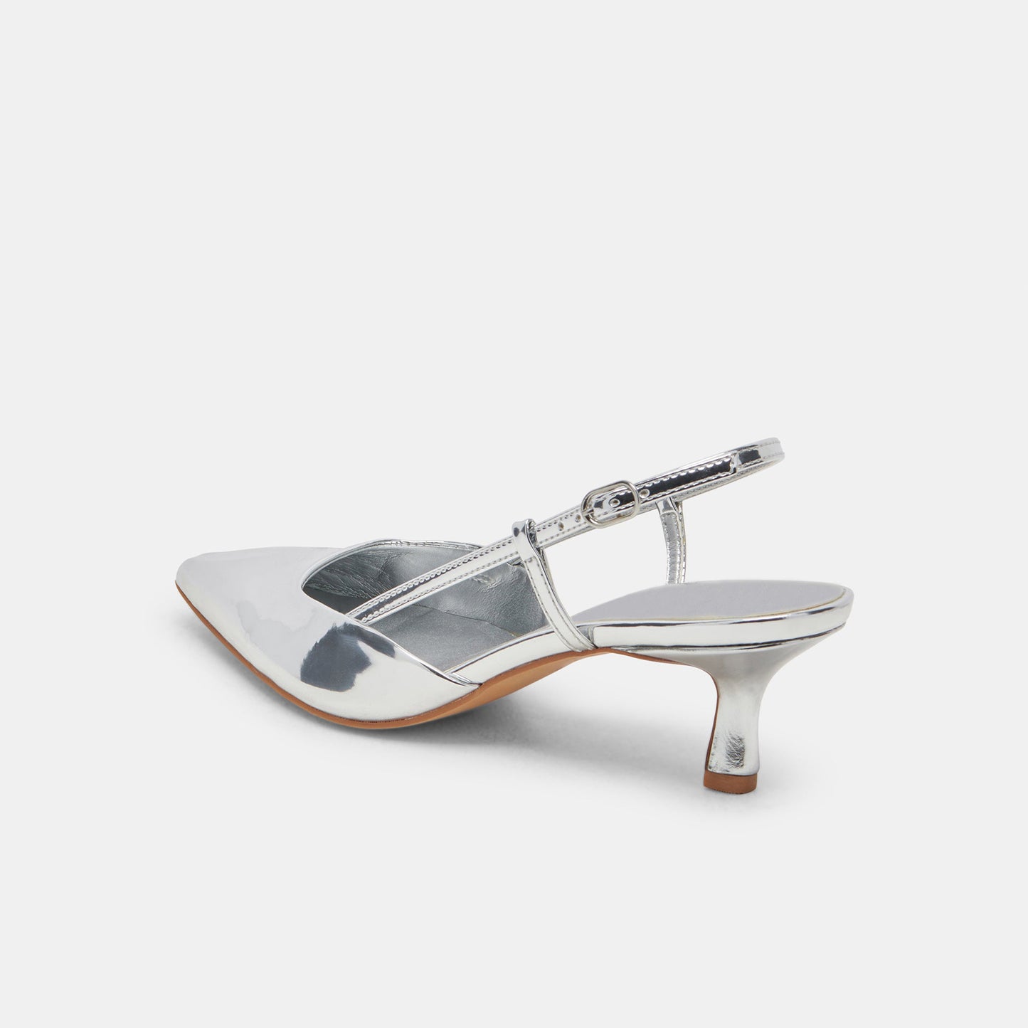 Metallic Silver Pointed-Toe Classic Slip-On Slingback Kitten Heels