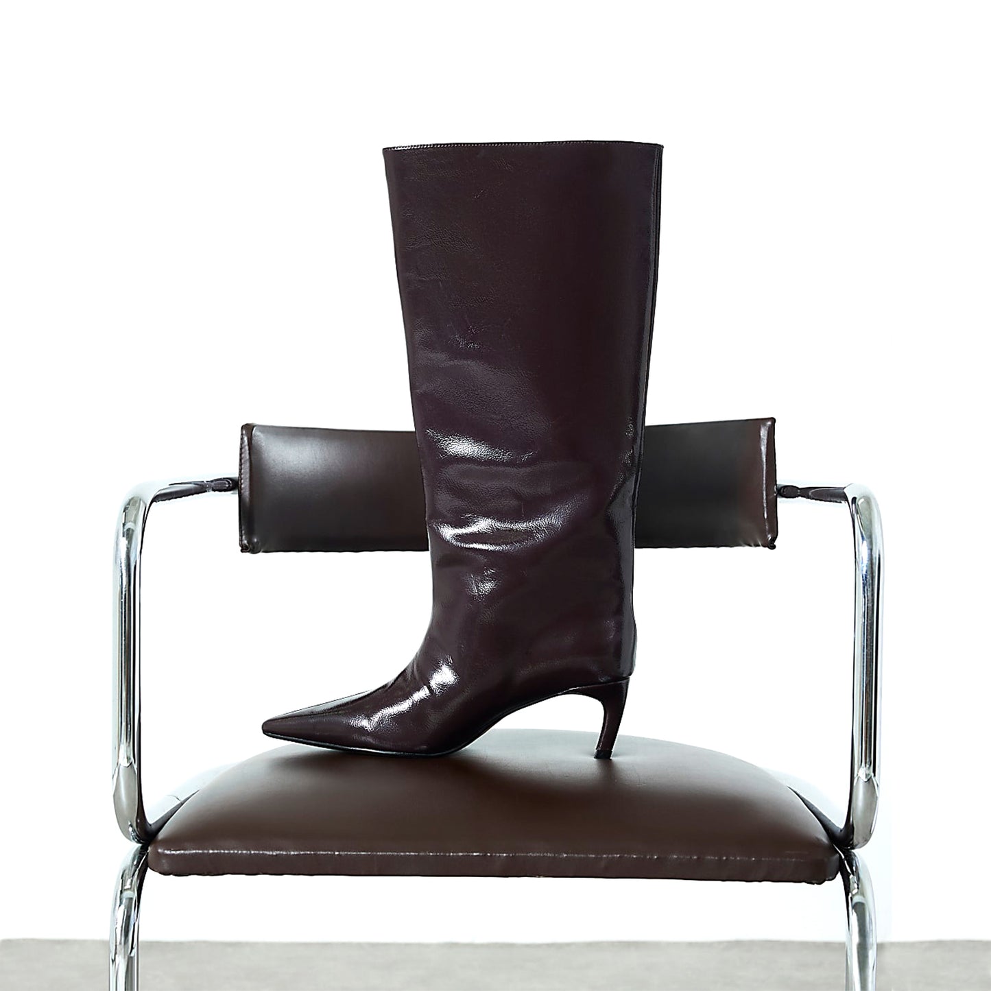 Red Pointed-Toe Sleek Wide Calf Knee High Stiletto Boots