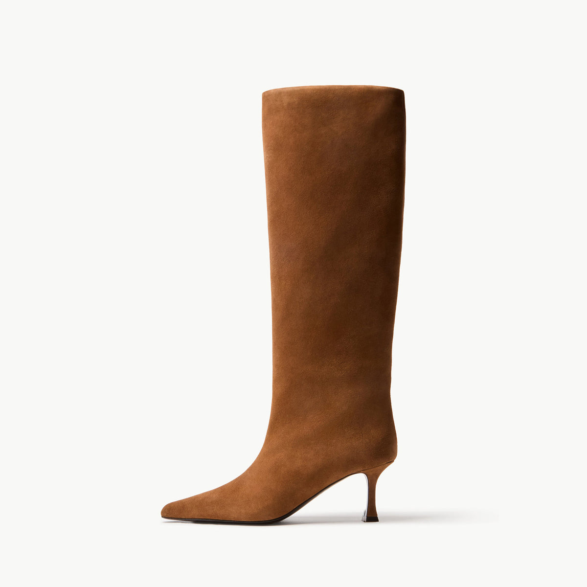 Tan Faux Suede Pointed-Toe Knee High Simple High Stiletto Boots