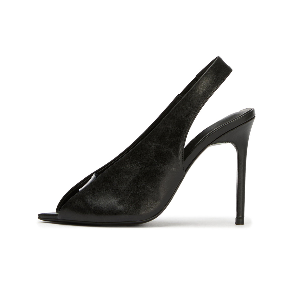 Black Pointed-Toe Front Transparent TPU Film Slingback High Heels