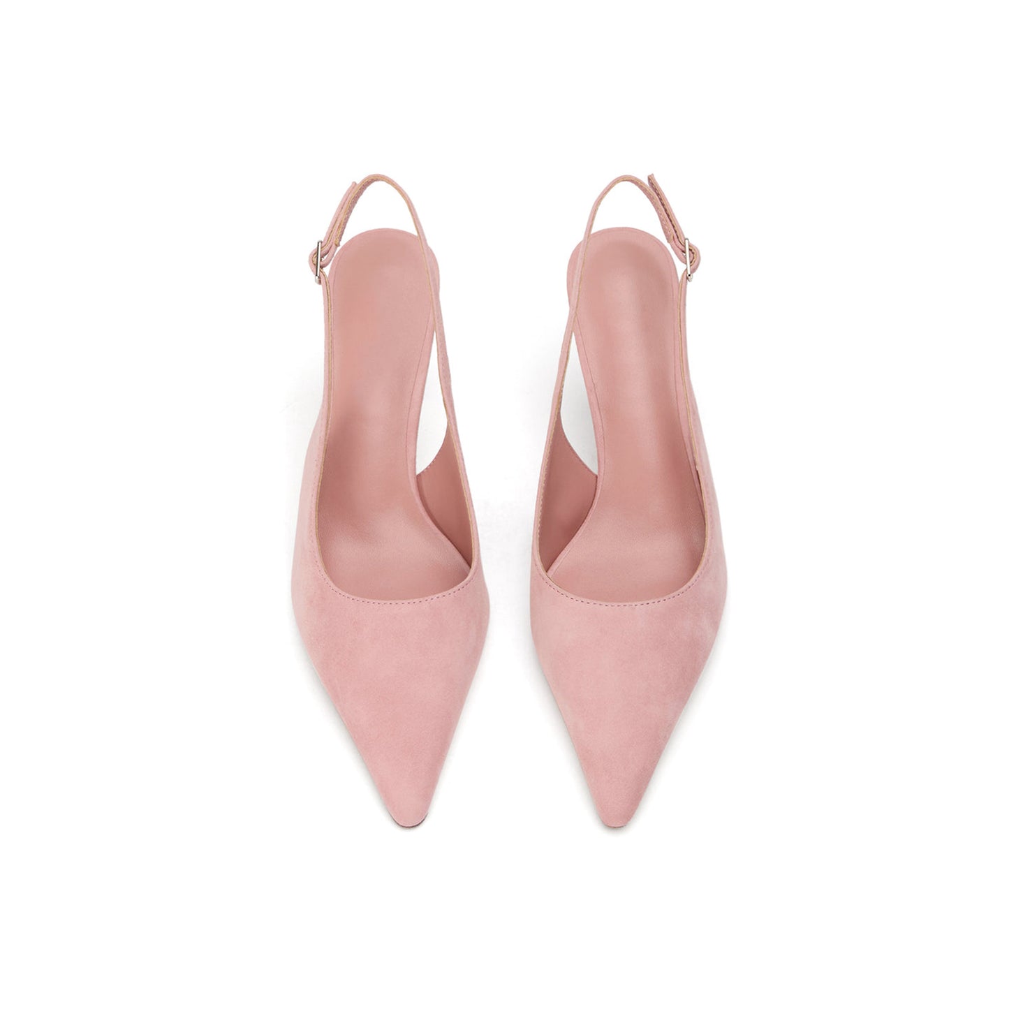 Pink Faux Suede Pointed-Toe Slingback Pumps High Heels