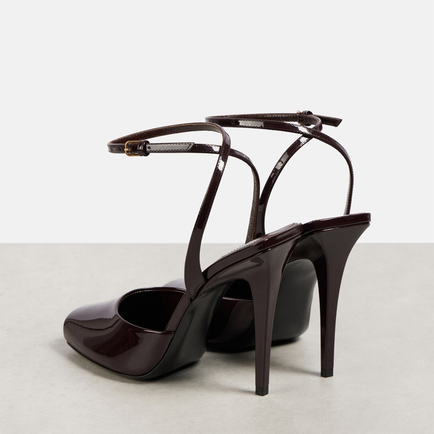 Patent Brown Square-Toe Ankle Strap High Heels