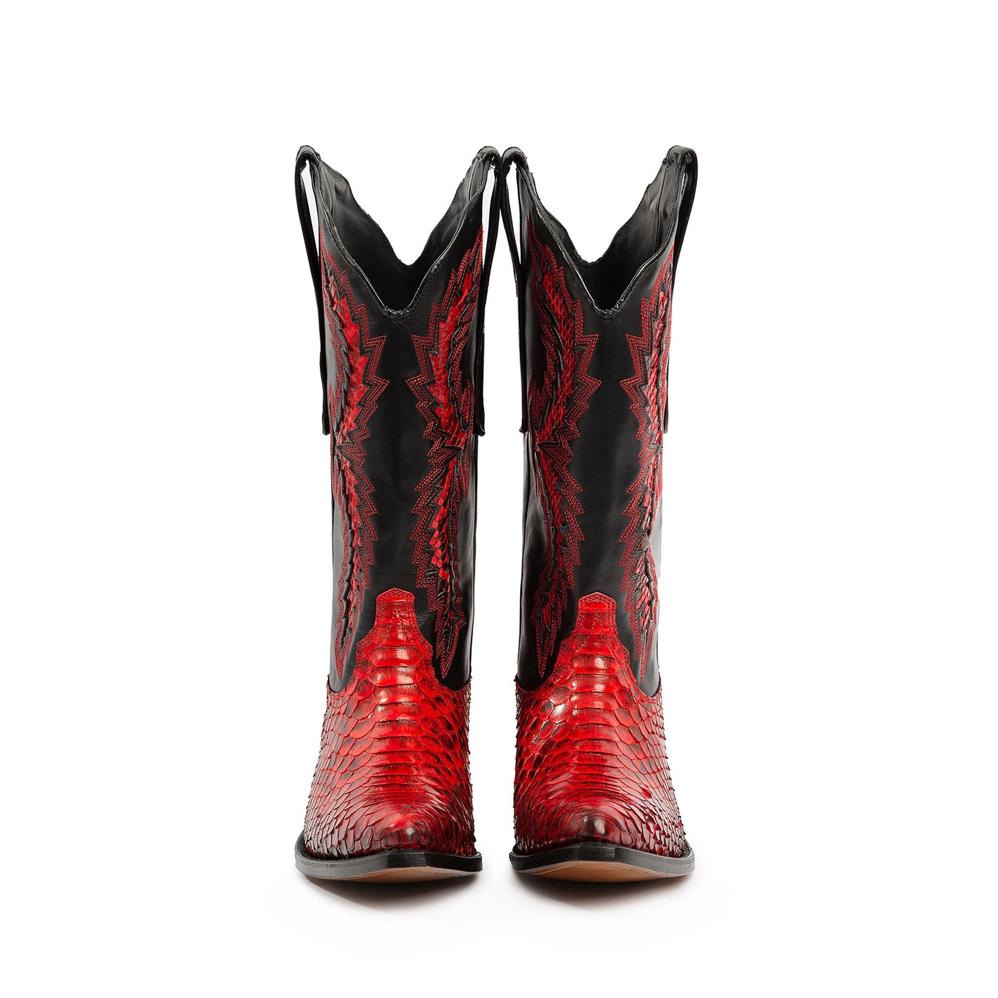 Contrast Snakeskin Print And Black Vegan Leather Snip-Toe Embroidery And Inlay Mid Calf Cowgirl Boots