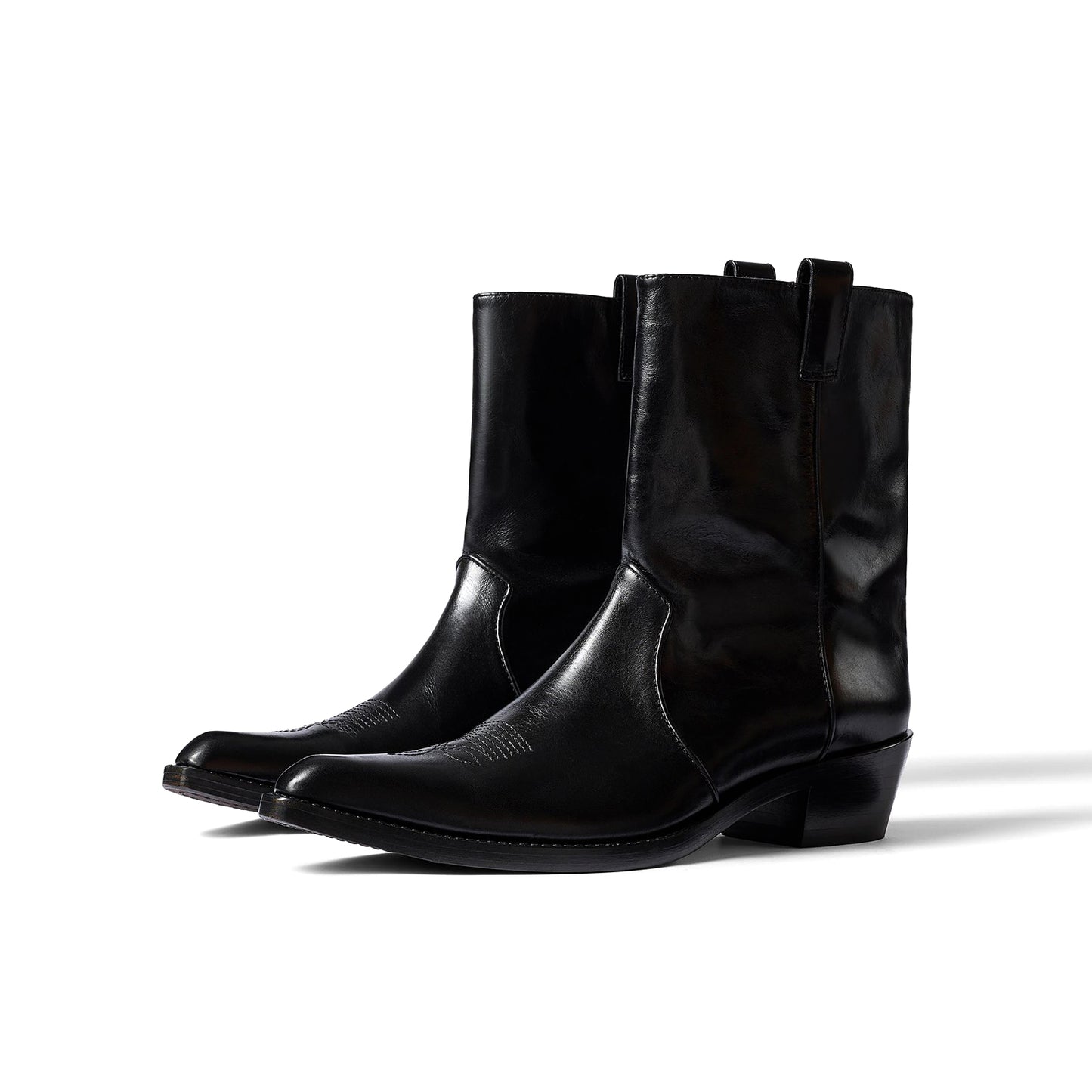 Black Snip-Toe Simple Ankle Classic Cowgirl Boots