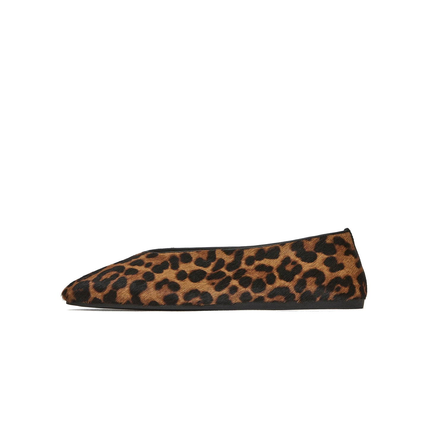 Leopard Print Pony Hair Vegan Leather Square-Toe Classic Ballet Flats