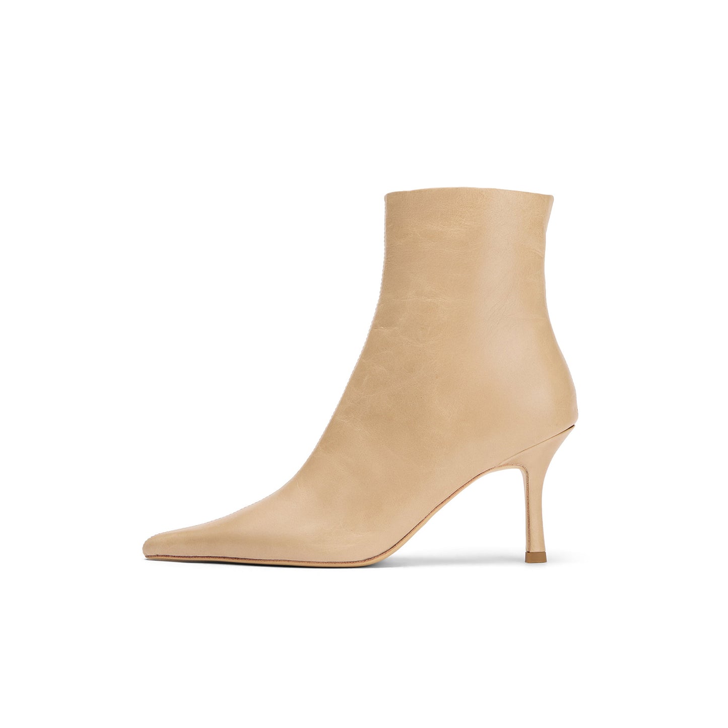 Vintage Beige Pointed-Toe Full-Zip Sleek Ankle Stiletto Boots