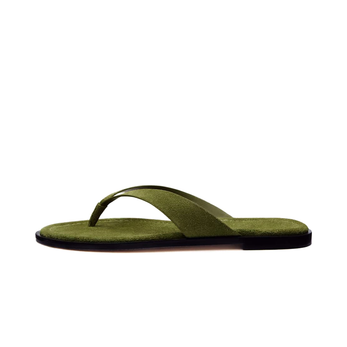 Green Faux Suede Round-Toe Flip-Flop Slip-On Sandals Flats