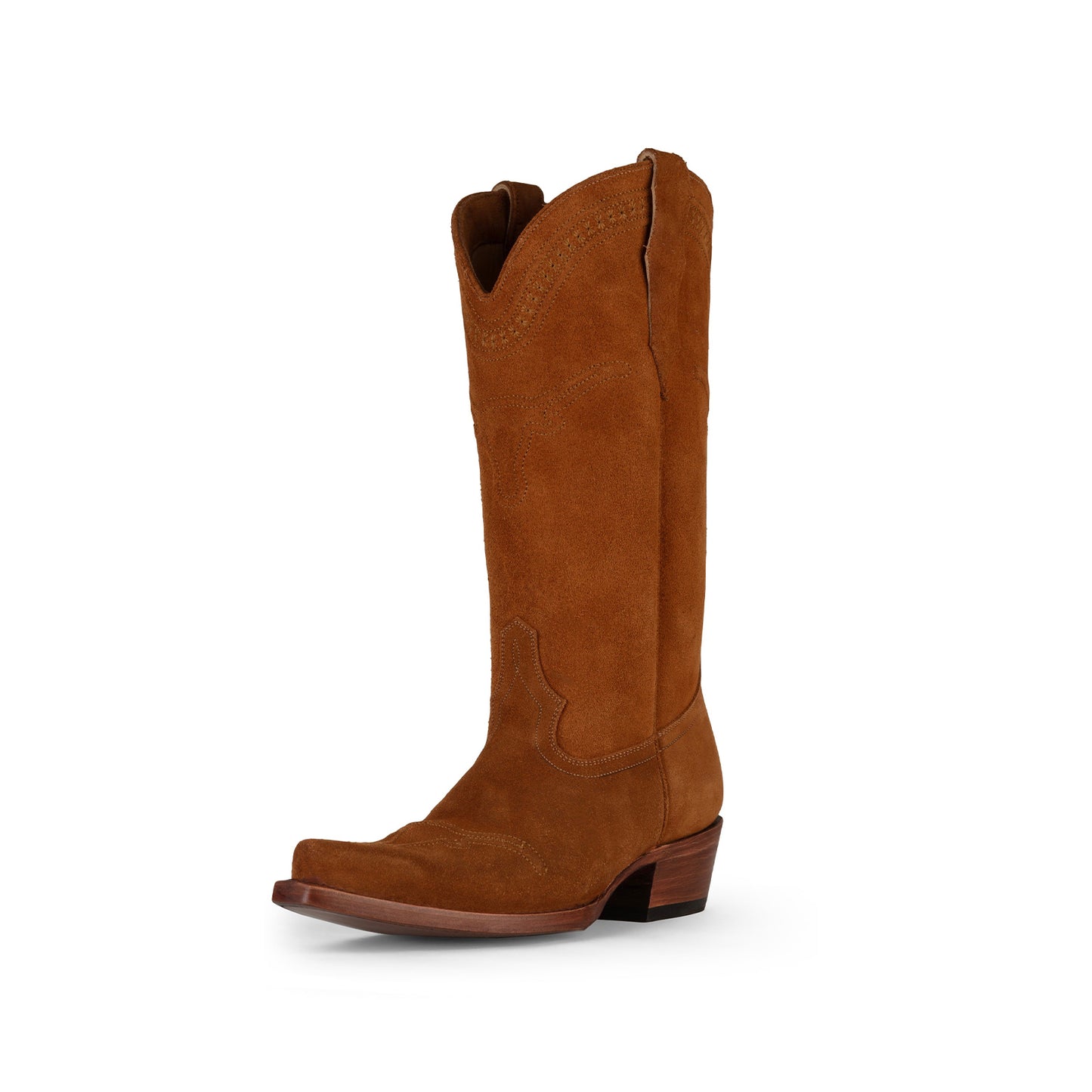 Dark Caramel Faux Suede Snip-Toe Simple Mid Calf Cowgirl Boots