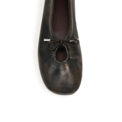 Brushed Brown Square-Toe Stretchy Ballet Flats