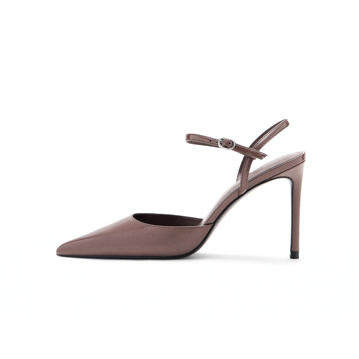 Patent Brown Pointed-Toe Slingback Ankle Strap Stiletto High Heels