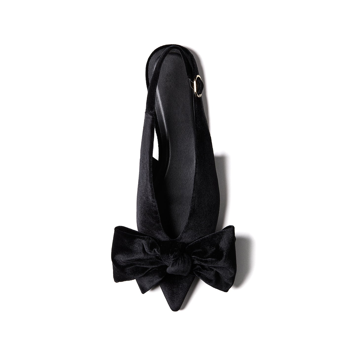 Black Velvet Pointed-Toe Front Big Bow Slingback Flats