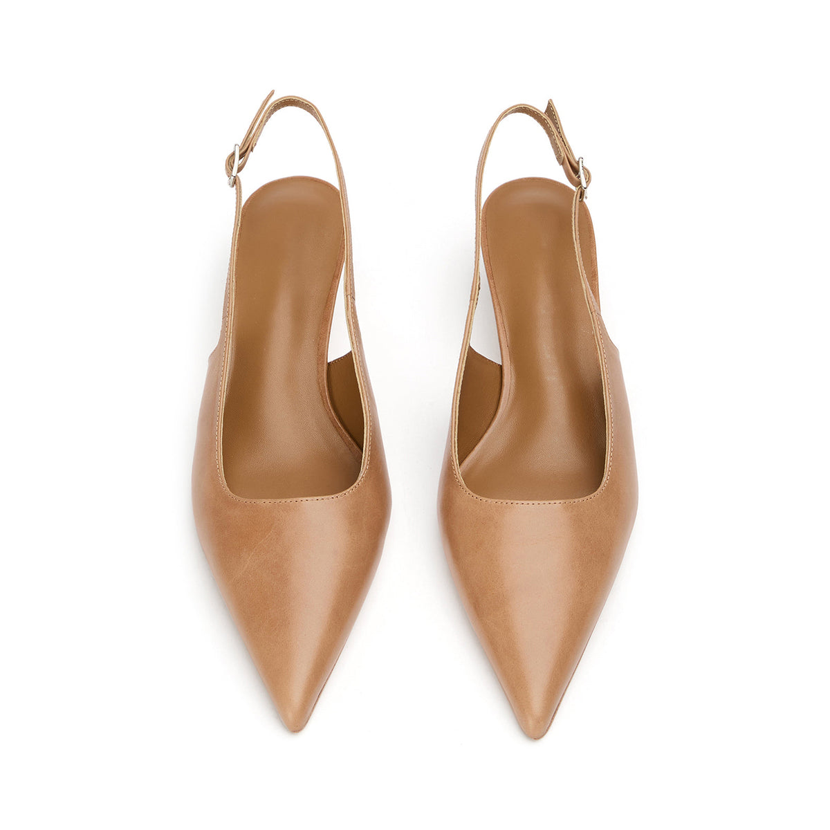 Chic Pointed-Toe Buckle Slingback Kitten Heels - Tan