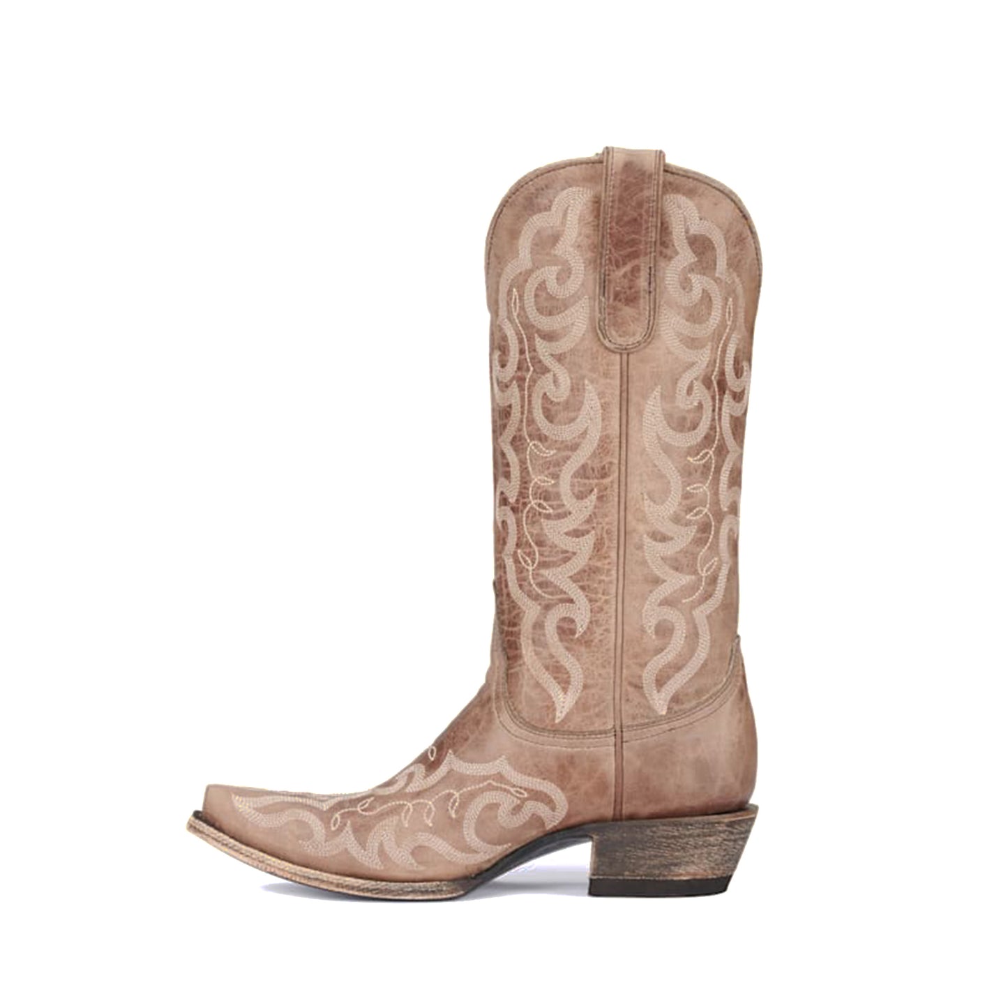 Tan Snip-Toe Delicate Embroidery Mid Calf Cowgirl Boots