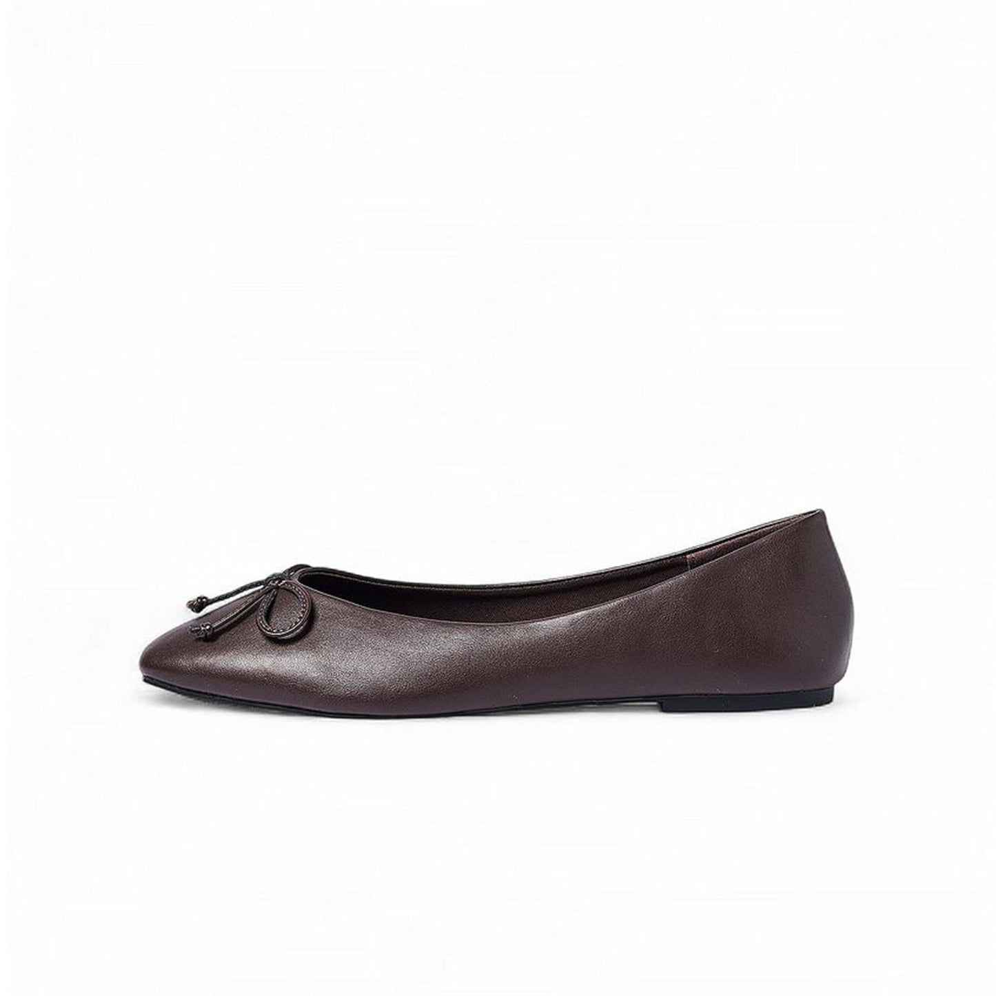 Brown Square-Toe Classic Front Bow Detail Ballet Flats