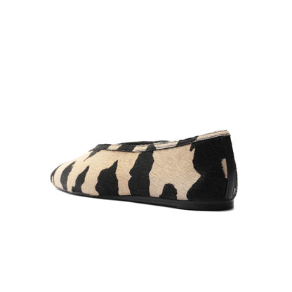 Cow Print Pony Hair Square-Toe Simple Ballet Flats