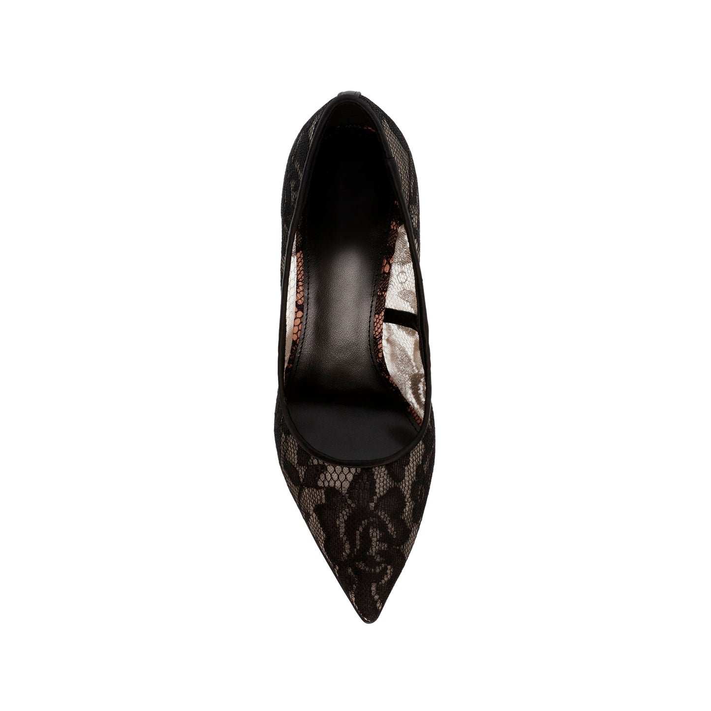 Black Lace Mesh And Satin Classic Pointed-Toe Slip-On High Heels Pumps
