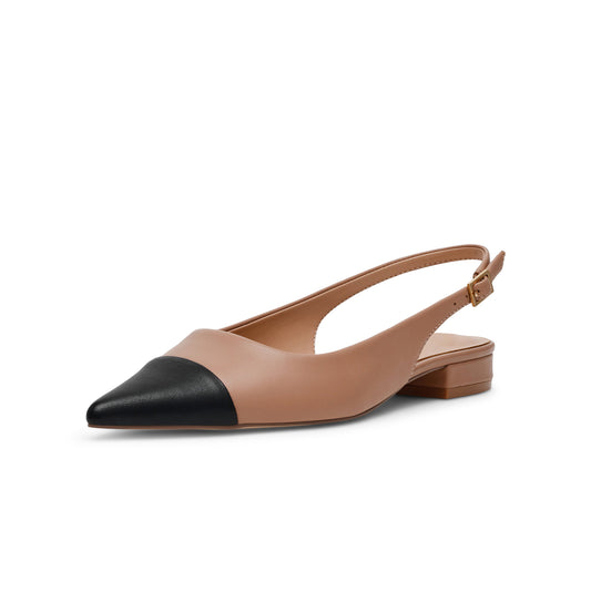 Contrast Black And Nude Pointed-Toe Slingback Flats